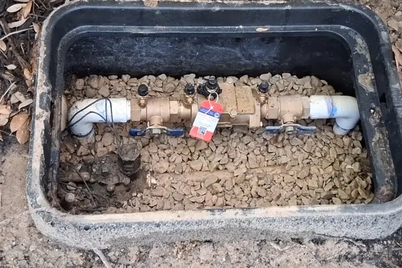 Backflow assembly with test gauges and brass valves for An RPZ backflow assembly in Prescott Valley, AZ