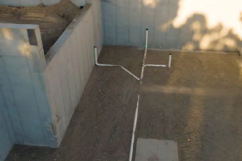 Crawl space plumbing pipe and drain connection for Frost before a hard freeze