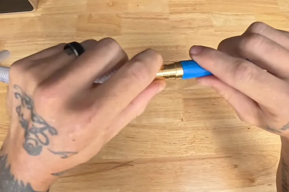 Exposed water service line with repair fittings installed for Plumber in Williamson Valley, AZ in Williamson Valley, AZ