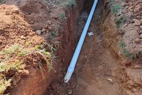Open yard trench for sewer line replacement for Footage of a collapsed line in Prescott Valley, AZ