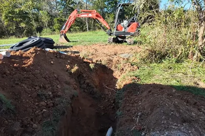 Open yard trench for sewer line replacement for Pipe bursting a new lateral in Prescott Valley, AZ
