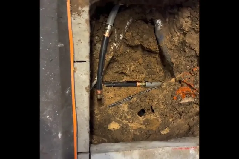 Opened concrete floor area for slab leak detection and repair for A warm spot over a slab leak in Prescott Valley, AZ