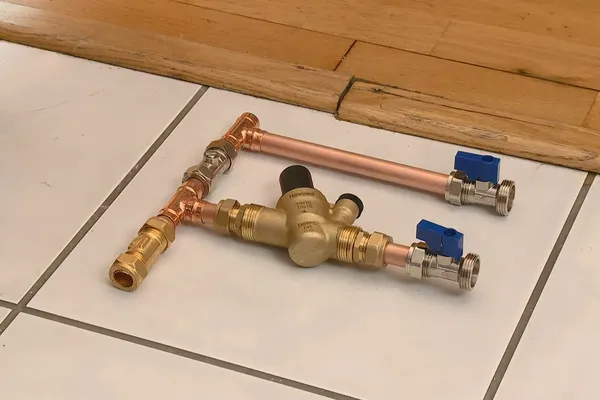 Residential water softener system with tank and plumbing connections for The StoneRidge community in StoneRidge, Prescott Valley, AZ