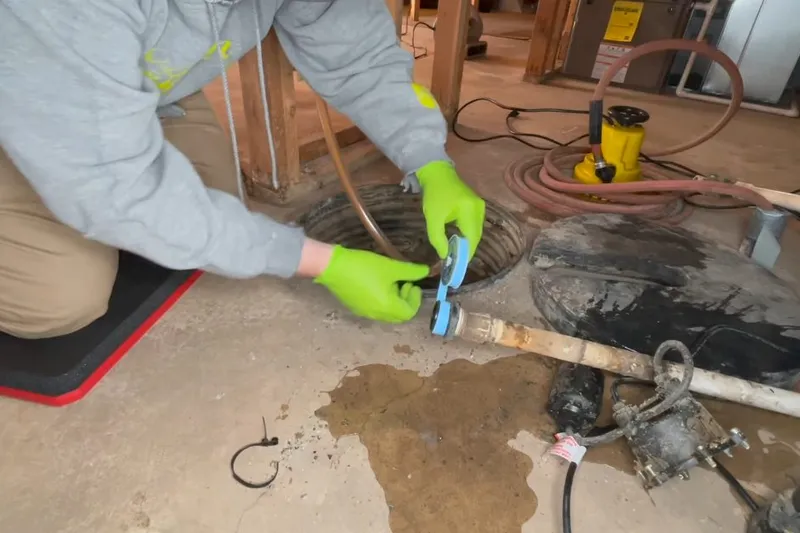 Sump pump and discharge pipe installed in a utility area for A Williamson Valley ranch in Williamson Valley, AZ