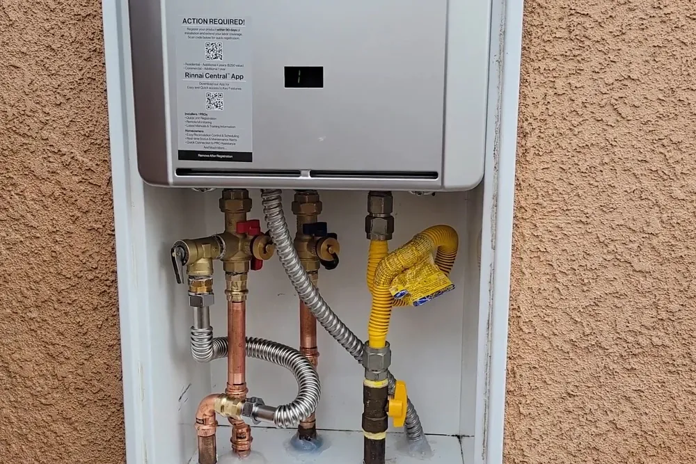 Tankless water heater with gas and water connections for Tankless water heater in Prescott Valley in Prescott Valley, AZ